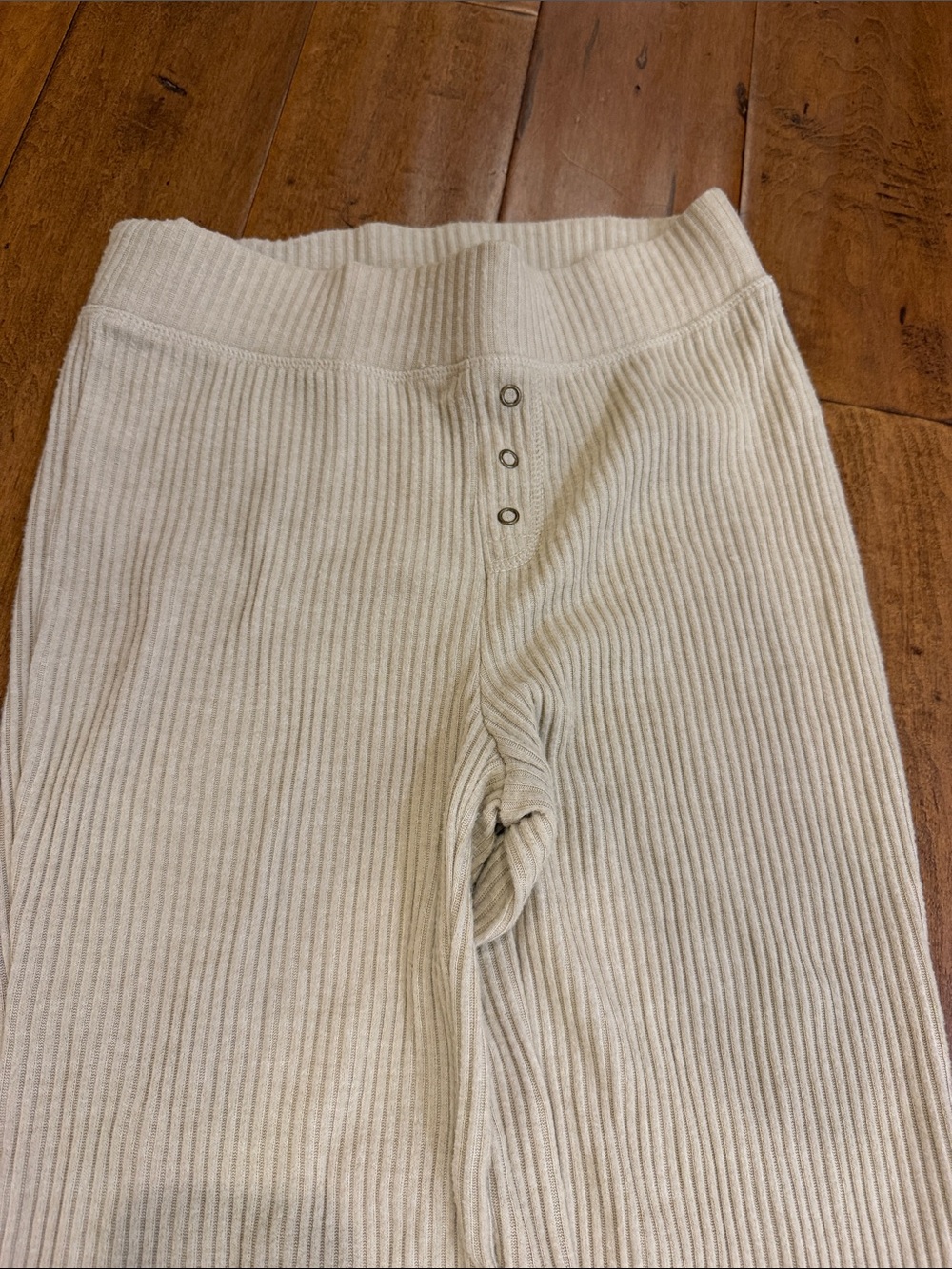 P.J. Salvage Cream Ribbed Knit Bootcut Flutter Hem Loungewear Pants XS - Picture 3 of 7
